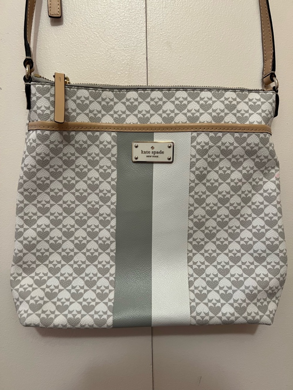 kate spade Gray, White & Tan Patterned Crossbody Bag